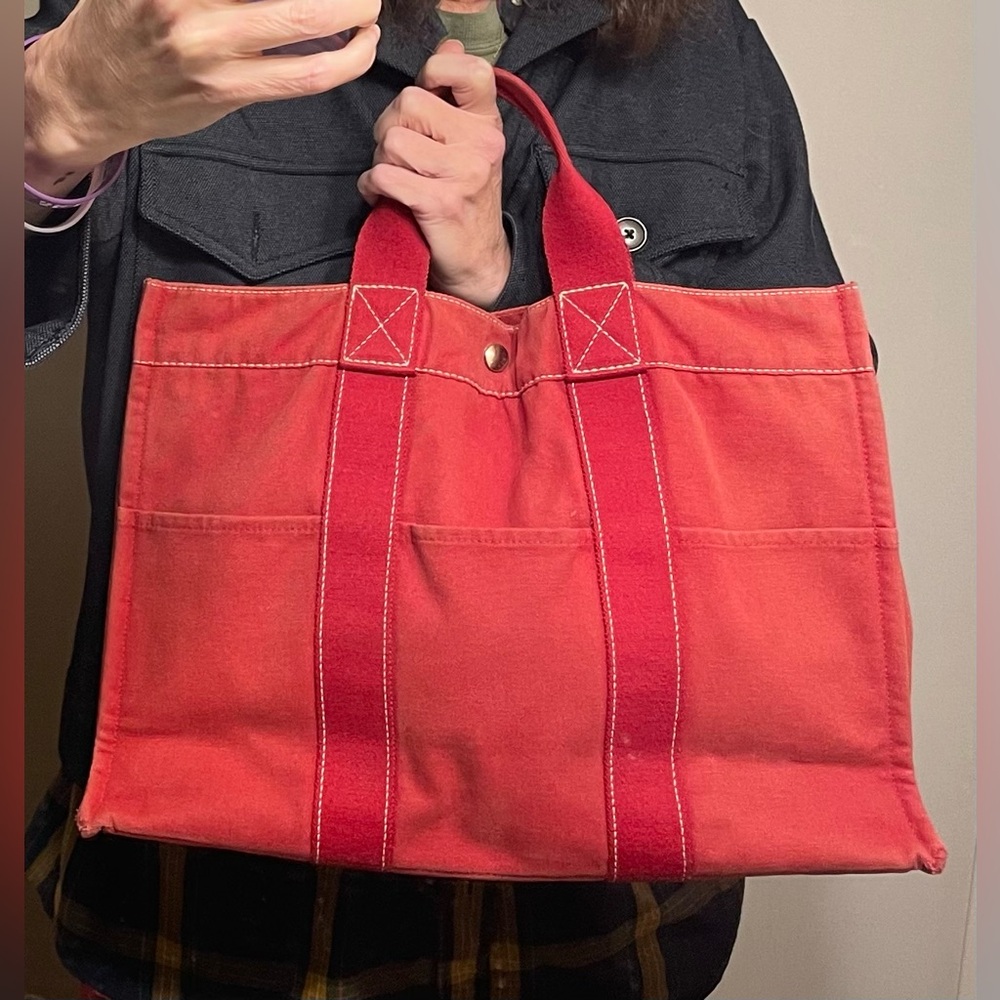 Hermes Authentic Vintage Red Canvas Tote Bag - Picture 16 of 16